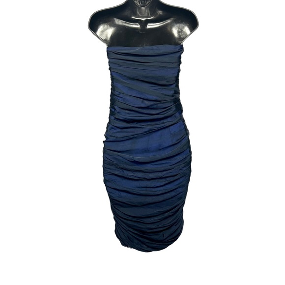 DIANE VON FURSTENBERG Blue & Black Sheer Lace Silk Sleeveless Dress Size 6 - Picture 5 of 9